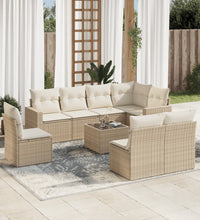 9-tlg. Garten-Sofagarnitur mit Kissen Beige Poly Rattan