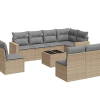 9-tlg. Garten-Sofagarnitur mit Kissen Beige Poly Rattan