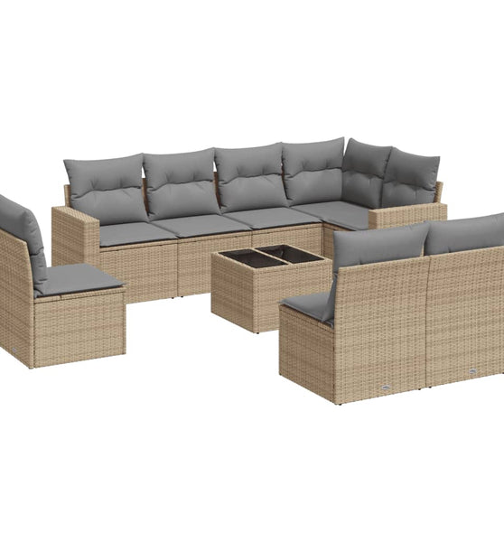 9-tlg. Garten-Sofagarnitur mit Kissen Beige Poly Rattan