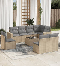 9-tlg. Garten-Sofagarnitur mit Kissen Beige Poly Rattan