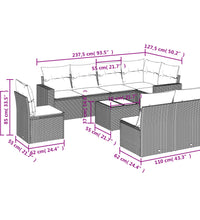 9-tlg. Garten-Sofagarnitur mit Kissen Grau Poly Rattan