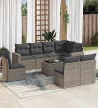 9-tlg. Garten-Sofagarnitur mit Kissen Grau Poly Rattan