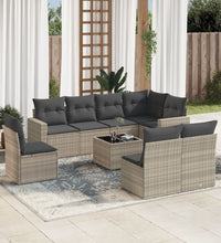 9-tlg. Garten-Sofagarnitur mit Kissen Hellgrau Poly Rattan