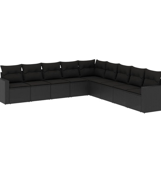 9-tlg. Garten-Sofagarnitur mit Kissen Schwarz Poly Rattan