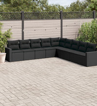 9-tlg. Garten-Sofagarnitur mit Kissen Schwarz Poly Rattan