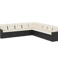 9-tlg. Garten-Sofagarnitur mit Kissen Schwarz Poly Rattan