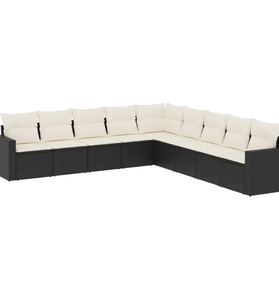 9-tlg. Garten-Sofagarnitur mit Kissen Schwarz Poly Rattan