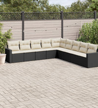 9-tlg. Garten-Sofagarnitur mit Kissen Schwarz Poly Rattan