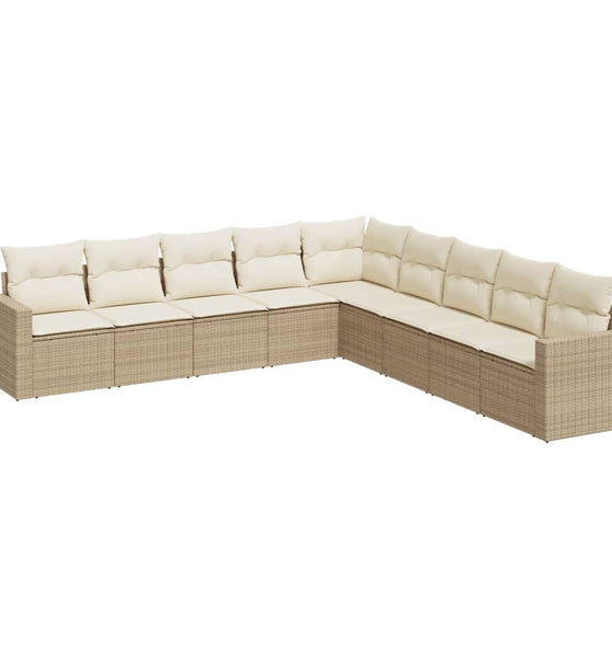 9-tlg. Garten-Sofagarnitur mit Kissen Beige Poly Rattan