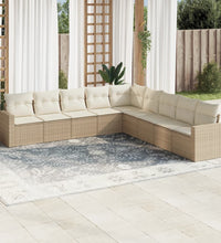 9-tlg. Garten-Sofagarnitur mit Kissen Beige Poly Rattan