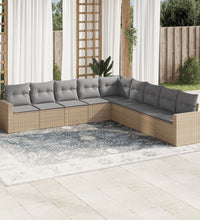 9-tlg. Garten-Sofagarnitur mit Kissen Beige Poly Rattan