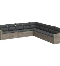 9-tlg. Garten-Sofagarnitur mit Kissen Grau Poly Rattan