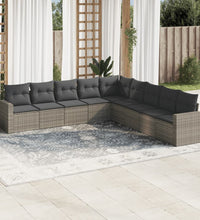 9-tlg. Garten-Sofagarnitur mit Kissen Grau Poly Rattan