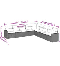 9-tlg. Garten-Sofagarnitur mit Kissen Hellgrau Poly Rattan