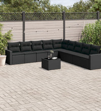 10-tlg. Garten-Sofagarnitur mit Kissen Schwarz Poly Rattan