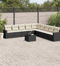 10-tlg. Garten-Sofagarnitur mit Kissen Schwarz Poly Rattan