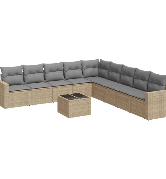 10-tlg. Garten-Sofagarnitur mit Kissen Beige Poly Rattan