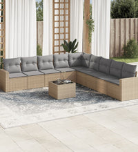 10-tlg. Garten-Sofagarnitur mit Kissen Beige Poly Rattan