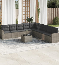 10-tlg. Garten-Sofagarnitur mit Kissen Grau Poly Rattan