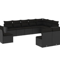 10-tlg. Garten-Sofagarnitur mit Kissen Schwarz Poly Rattan