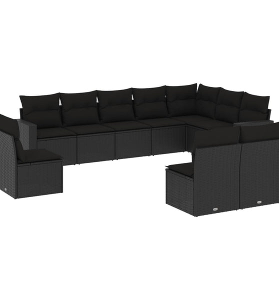 10-tlg. Garten-Sofagarnitur mit Kissen Schwarz Poly Rattan