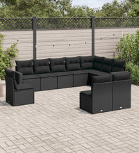 10-tlg. Garten-Sofagarnitur mit Kissen Schwarz Poly Rattan