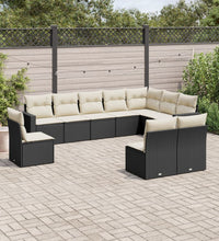 10-tlg. Garten-Sofagarnitur mit Kissen Schwarz Poly Rattan