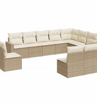 10-tlg. Garten-Sofagarnitur mit Kissen Beige Poly Rattan