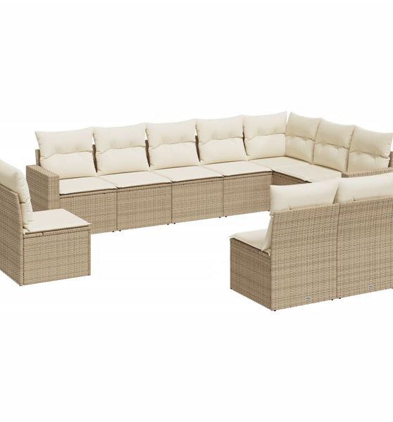 10-tlg. Garten-Sofagarnitur mit Kissen Beige Poly Rattan