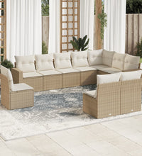 10-tlg. Garten-Sofagarnitur mit Kissen Beige Poly Rattan