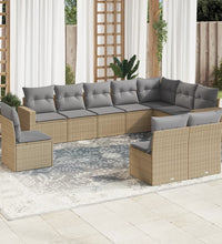 10-tlg. Garten-Sofagarnitur mit Kissen Beige Poly Rattan
