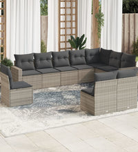 10-tlg. Garten-Sofagarnitur mit Kissen Hellgrau Poly Rattan