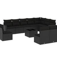 11-tlg. Garten-Sofagarnitur mit Kissen Schwarz Poly Rattan