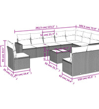 11-tlg. Garten-Sofagarnitur mit Kissen Schwarz Poly Rattan