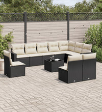 11-tlg. Garten-Sofagarnitur mit Kissen Schwarz Poly Rattan