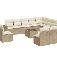 11-tlg. Garten-Sofagarnitur mit Kissen Beige Poly Rattan