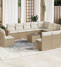 11-tlg. Garten-Sofagarnitur mit Kissen Beige Poly Rattan