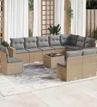 11-tlg. Garten-Sofagarnitur mit Kissen Beige Poly Rattan
