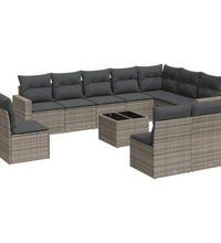 11-tlg. Garten-Sofagarnitur mit Kissen Grau Poly Rattan