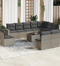 11-tlg. Garten-Sofagarnitur mit Kissen Grau Poly Rattan
