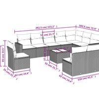 11-tlg. Garten-Sofagarnitur mit Kissen Hellgrau Poly Rattan