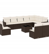 11-tlg. Garten-Sofagarnitur mit Kissen Braun Poly Rattan