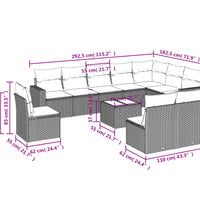 11-tlg. Garten-Sofagarnitur mit Kissen Braun Poly Rattan