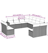 11-tlg. Garten-Sofagarnitur mit Kissen Schwarz Poly Rattan