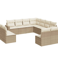 11-tlg. Garten-Sofagarnitur mit Kissen Beige Poly Rattan