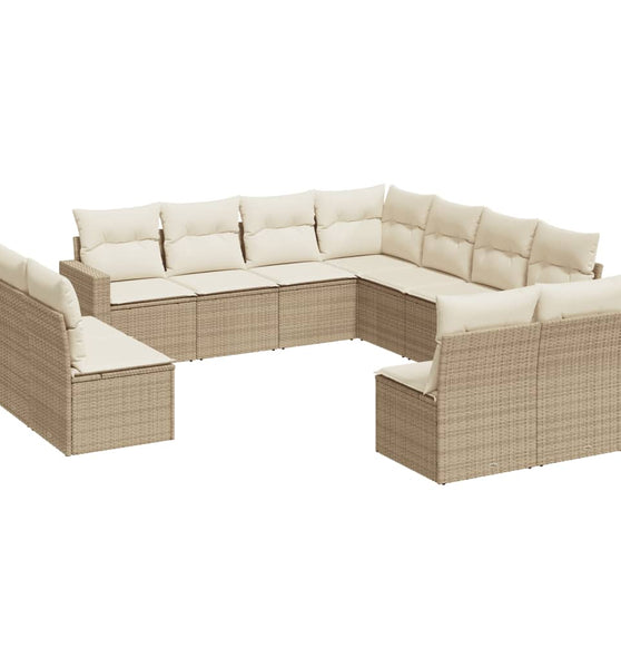11-tlg. Garten-Sofagarnitur mit Kissen Beige Poly Rattan