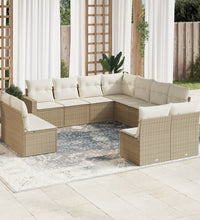 11-tlg. Garten-Sofagarnitur mit Kissen Beige Poly Rattan