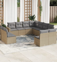 11-tlg. Garten-Sofagarnitur mit Kissen Beige Poly Rattan