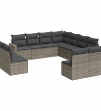 11-tlg. Garten-Sofagarnitur mit Kissen Grau Poly Rattan