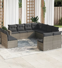 11-tlg. Garten-Sofagarnitur mit Kissen Grau Poly Rattan